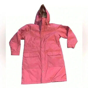 L.L. Bean Pink Vintage Plaid Wool Flannel Lined Long Parka Coat